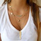 Feather Layered Necklace 1 Pc - Gold - One Size