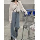 Ribbed Polo-neck Cardigan / Wide Leg Pants