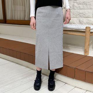 Slit-front Check Maxi Skirt