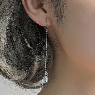 925 Sterling Silver Water Drop Threader Earring 1 Pair - Water Drop Threader Earring - One Size