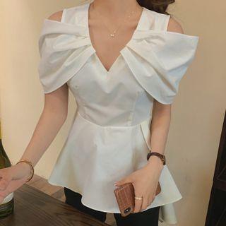 Cold-shoulder Asymmetrical Hem Blouse White - One Size