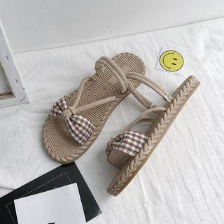Plaid Bow Flat Sandals
