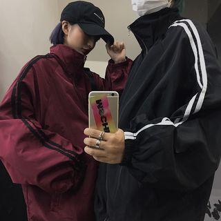 Couple Matching Stripe-side Zip Jacket
