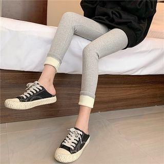 Plain High-waist Fleece Cropped Pants
