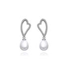 Elegant Heart-shaped Earrings With Austrian Element Crystals And Fashion Pearl Silver - One Size