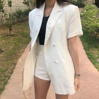 Double-breasted Short-sleeve Linen Blazer