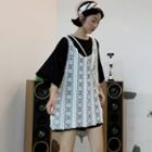 Set: 3/4-sleeve Mini T-shirt Dress + Sleeveless Lace Dress