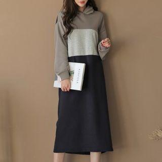Color-block Midi Hoodie Dress