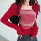 Long-sleeve Mock Two-piece Slim-fit Top