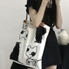 Cat Print Canvas Shopper Bag As Shown In Figure - One Size