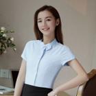 Bow Accent Short-sleeve Shirt / High-waist Pencil Skirt