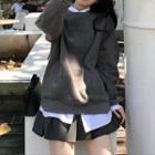 Plain Sweatshirt / Shirt / Pleated Skirt / Set