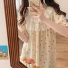 Bell-sleeve Floral Sleep Dress Almond - One Size