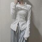 Long-sleeve Plain Top / Pleated Skirt