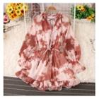 Puff-sleeve Tie-dyed Ruffled Romper