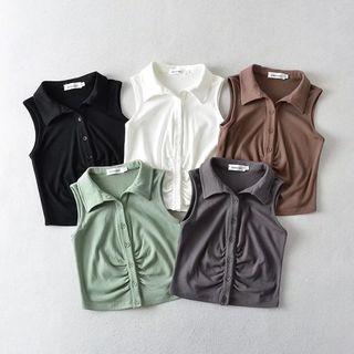 Collar Button-up Crop Tank Top