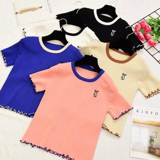 Round Collar Embroider Short-sleeved Knit Top