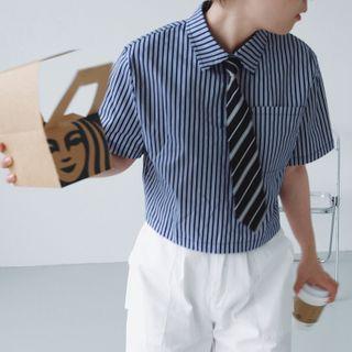 Striped Half-placket Short-sleeve Shirt