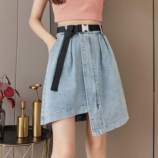 Set: Denim Midi Skirt + Belt
