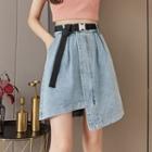 Set: Denim Midi Skirt + Belt
