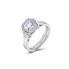925 Sterling Silver Romantic Brilliant Heart-shaped Cubic Zircon Adjustable Ring Silver - One Size
