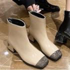 Block-heel Sqaure-toe Short Boots