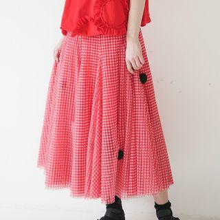 Midi Plaid Mesh Skirt