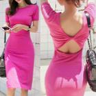 Short-sleeve Open Back Knit Bodycon Dress