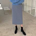 Zip-back Wool Blend Midi Skirt