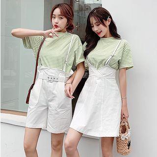 Short Sleeve Striped T-shirt / Jumper Shorts / Jumper Dress