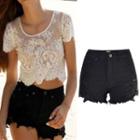 Crochet Lace Denim Shorts