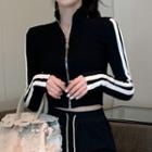 Long-sleeve Striped Zip Top Black - One Size