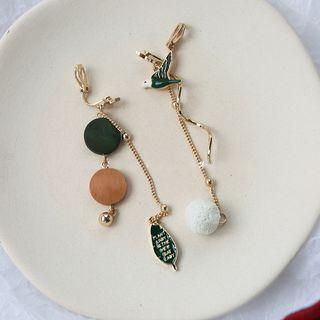 Alloy Bird & Wooden Disc Dangle Earring