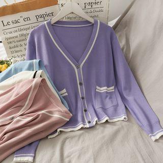 Contrasted Light Knit Cardigan In 7 Colors