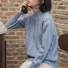 Mock-turtleneck Argyle Knit Sweater Blue - One Size