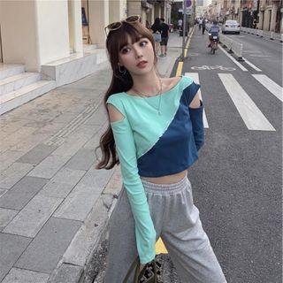 Long-sleeve Two Tone Cutout Top