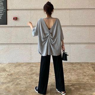 Plain 3/4-sleeve T-shirt / Wide Leg Pants