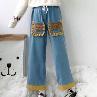 Cropped Wide Leg Jeans Blue - One Size