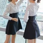 Long-sleeve Mock Two-piece Mini Shirt Dress