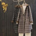 Hooded Plaid Long Button Coat