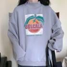 Long-sleeve Mock-neck Print Sweatshirt