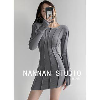 Asymmetric Skinny Knit Mini Dress