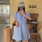Puff-sleeve V-neck Mini Dress Blue - One Size