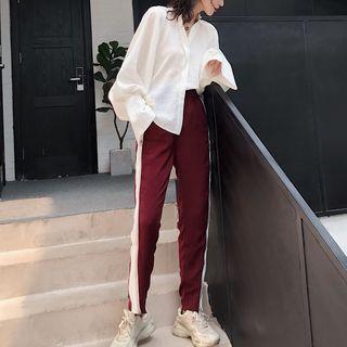 Plain Blouse / Contrast Trim Jogger Pants