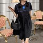 Short-sleeve Rose Embroidered Mini A-line Dress