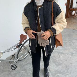 Two-tone Zip-up Jacket Black - One Size