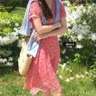 Floral Short-sleeve A-line Chiffon Dress Pink - One Size