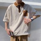 Elbow-sleeve Contrast Collar Polo Shirt