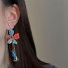 Flower Faux Crystal Alloy Dangle Earring 1 Pair - Blue & Red - One Size