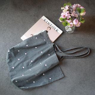 Polka-dot Embroidered Canvas Shopper Bag